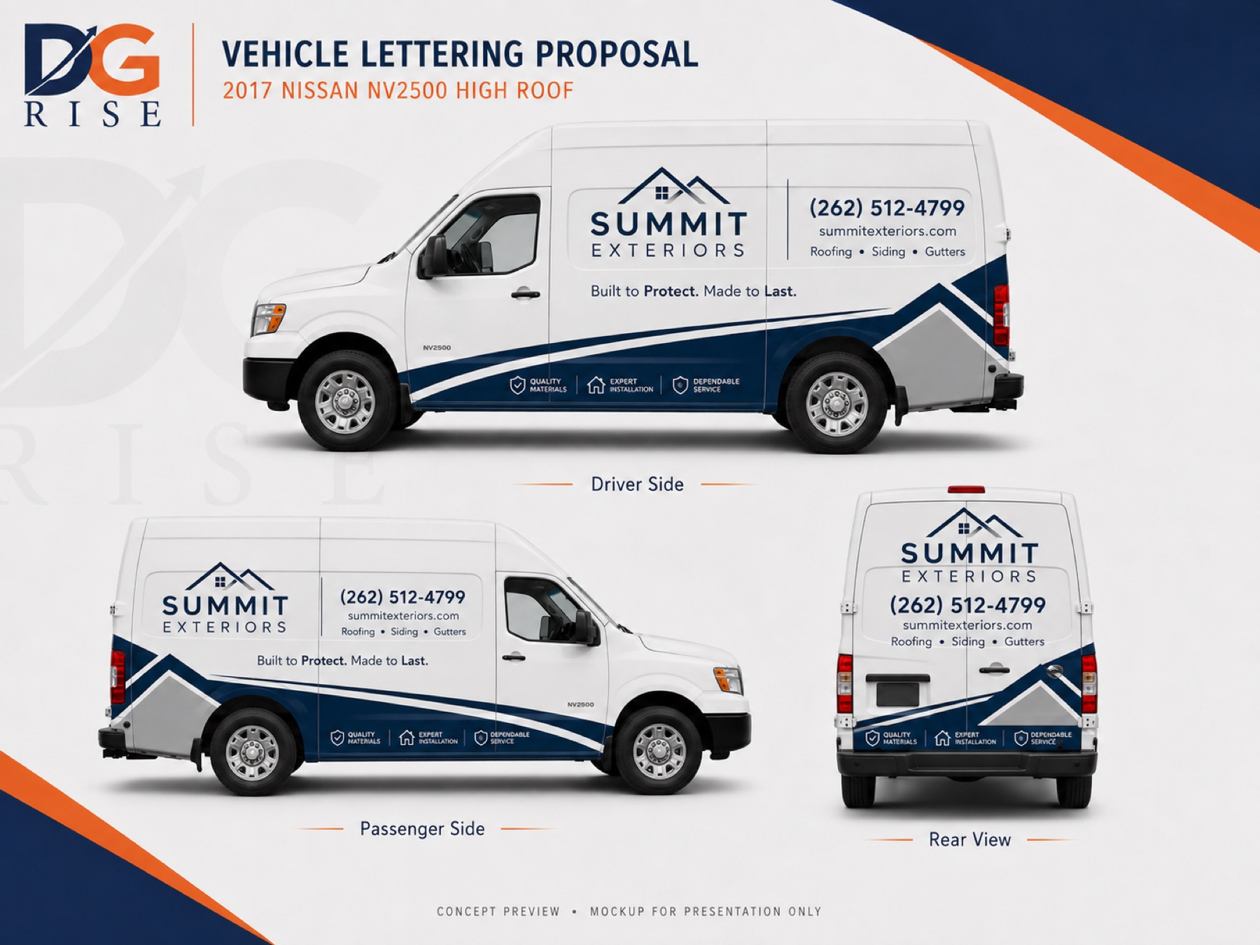 Vehicle lettering proposal mockup for a white van